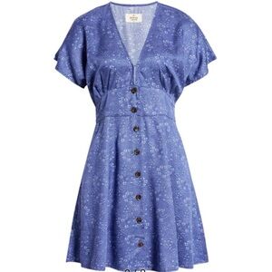 Marine Layer Indigo Floral Button Down Mini Dress Medium